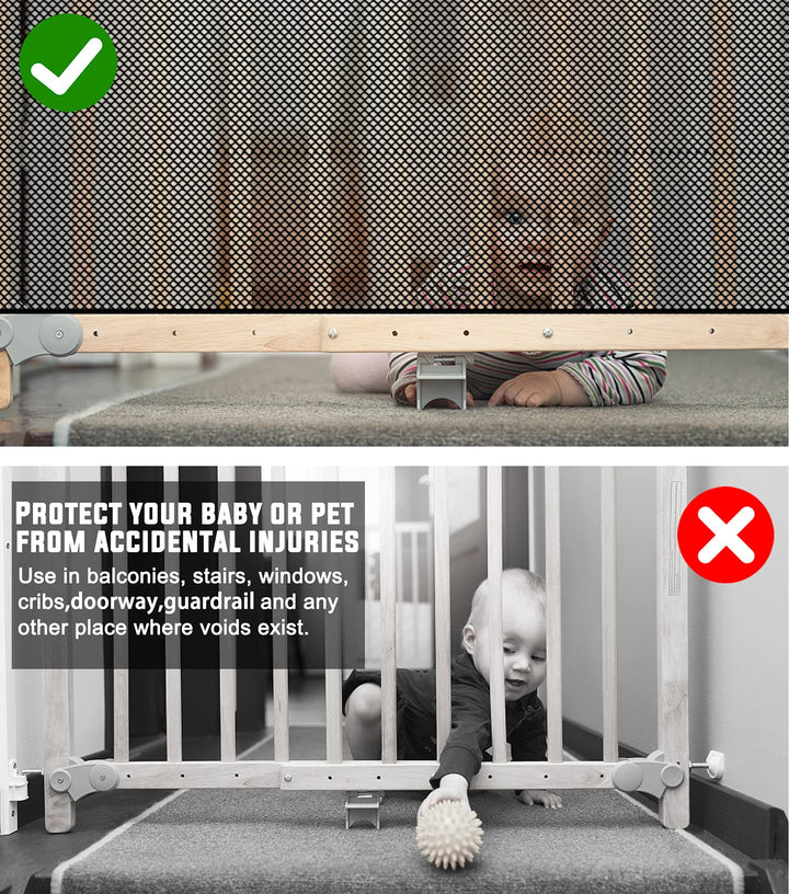 Baby Gate for Stairs, Banister Guard for Kids, Pets, Toys, 18 ft L x 2.66 ft H, Mesh Netting Safety Net for Balcony Rail Stair, Stairway Net Baby Safety Products for Indoor & Outdoor (Black)