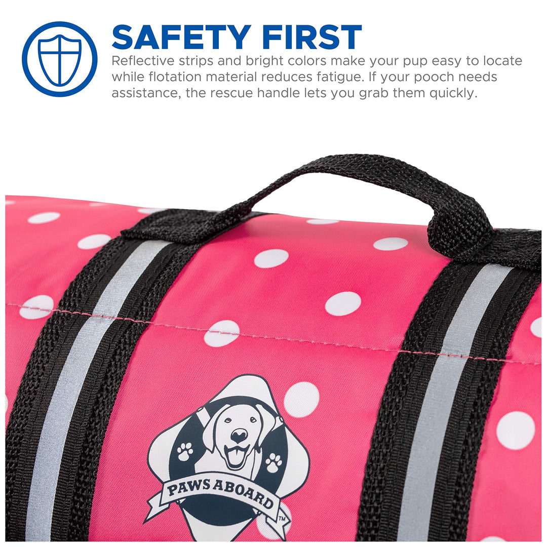 Dog Life Jacket - Keep Your Canine Safe with a Neoprene Life Vest for Swimming and Boating - Available in Different Sizes, Color and Design to Choose - Pink & White Polka Dot, Medium