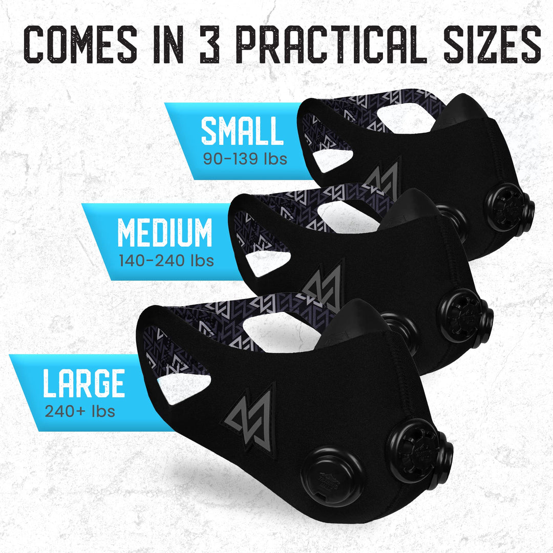 - 2.0 Multi Patened with Clincal Studies - Elevation Training Mask, High Altitude Workout Endurance Mask, Running Mask, Breathing Mask (Medium, Blackout)