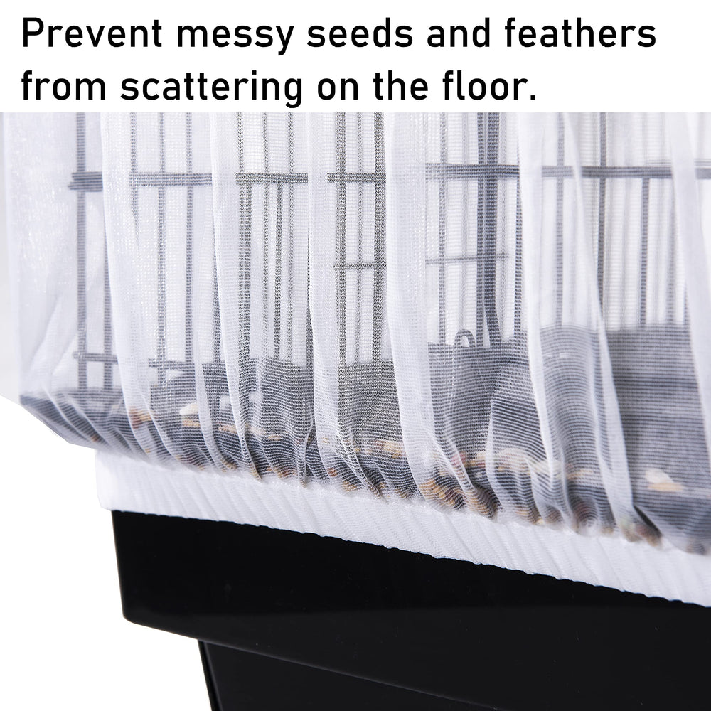 Bird Cage Seed Catcher, Large, Stretchy Form Fitting Mesh Skirt Cover for Parrot Enclosures, Light and Breathable Fabric, Prevent Scatter and Mess, Reusable, Adjustable, Lightweight, White