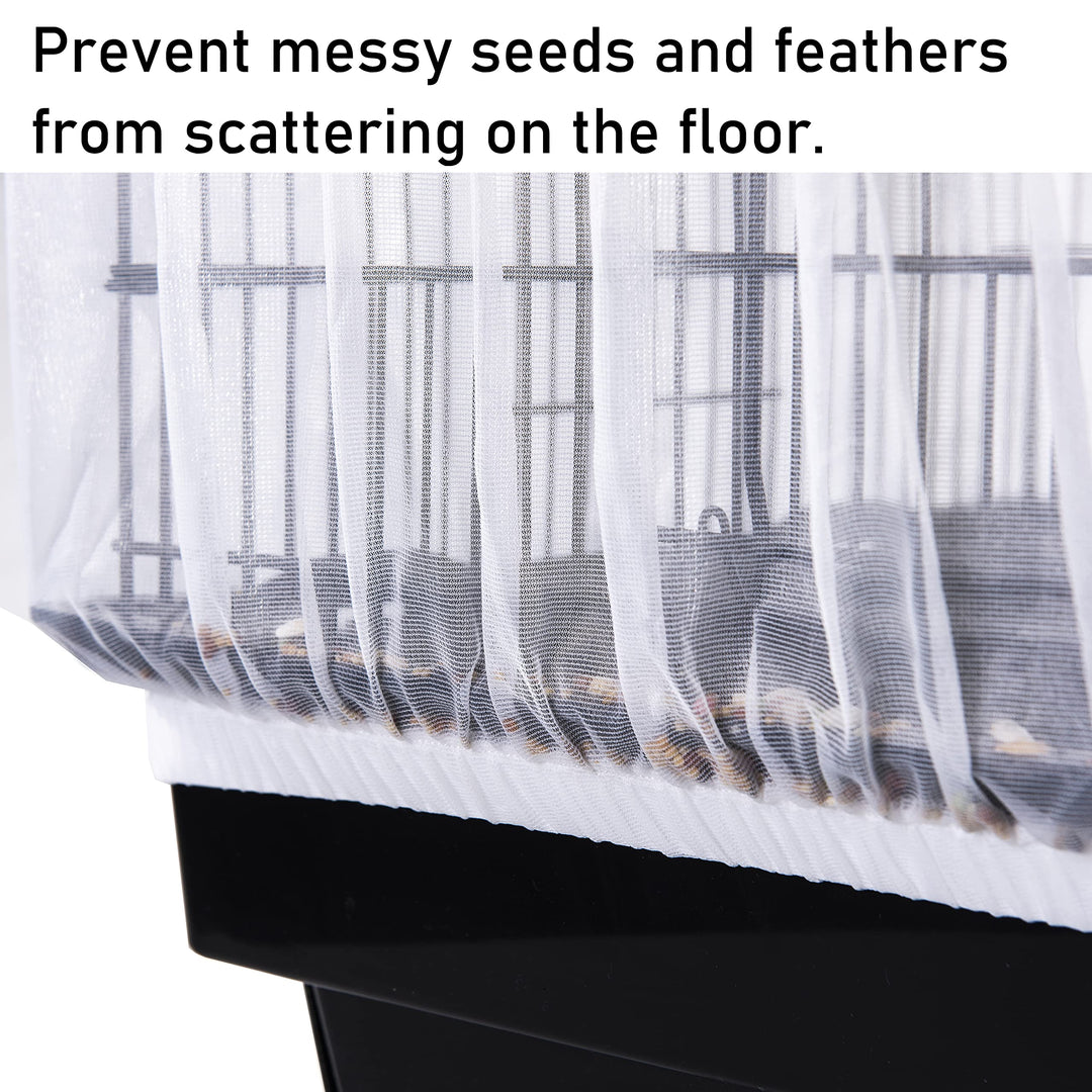 Bird Cage Seed Catcher, Large, Stretchy Form Fitting Mesh Skirt Cover for Parrot Enclosures, Light and Breathable Fabric, Prevent Scatter and Mess, Reusable, Adjustable, Lightweight, White