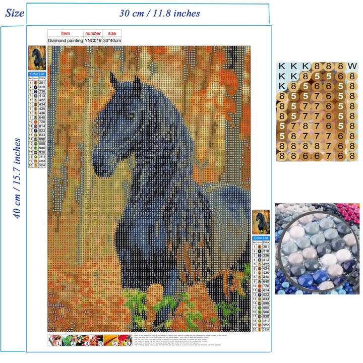 Diamond Art Painting Horse- Full Drill Diamond Mosaic Painting Kits,5d Diamond Art,Gem Art for Adults Wall Home Decor-12x16 inch (Horse)