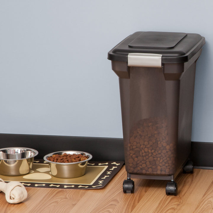 USA WeatherPro Airtight Dog Food Storage Container, Up to 22 lbs, Attachable Wheels, For Dog Cat Bird and Other Pet Food Storage Bin, Keep Fresh, Easy Mobility, BPA Free, Smoke