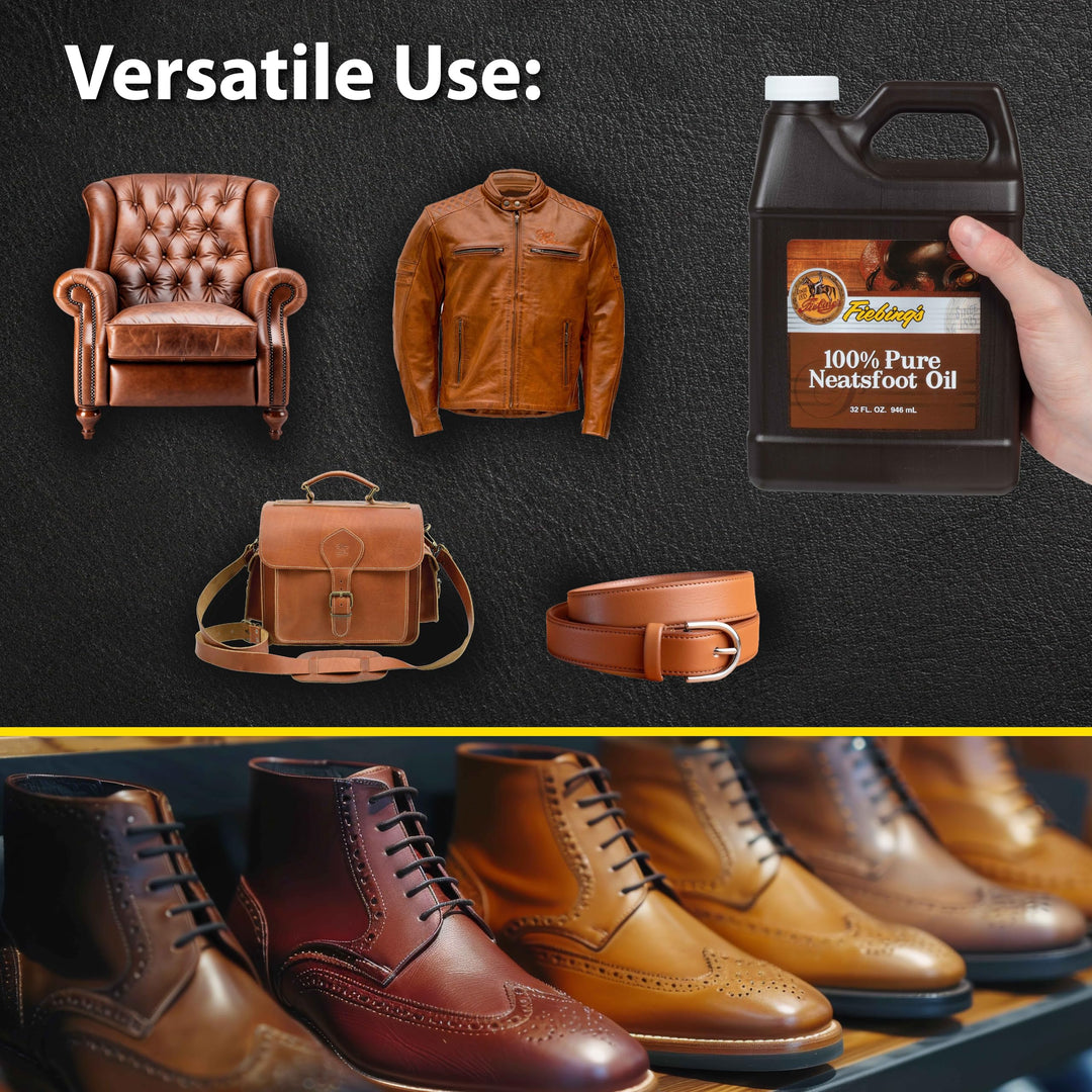 Fiebing's 100% Pure Neatsfoot Oil 32 Fl Oz - Leather Conditioner & Preservative with All Natural Animal Oil - Waterproof, Soften, Restore & Strengthen Leathercraft Shoe, Boot, Belt, Saddle, Couch