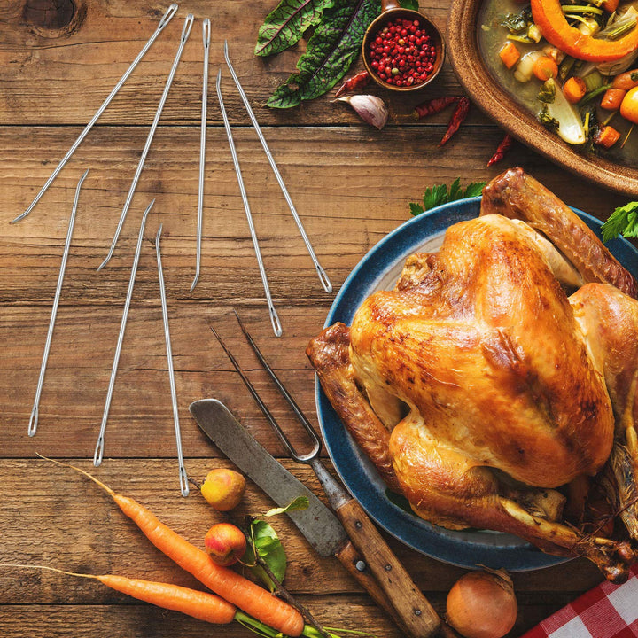 14 Pieces Poultry Lacing Kit Roasting Supplies Meat Trussing Needle and Cooking Twine Bundle Kit 7 Inch Roasting Trussing Needles Kitchen Twine for Trussing Roasting Chicken and Turkey