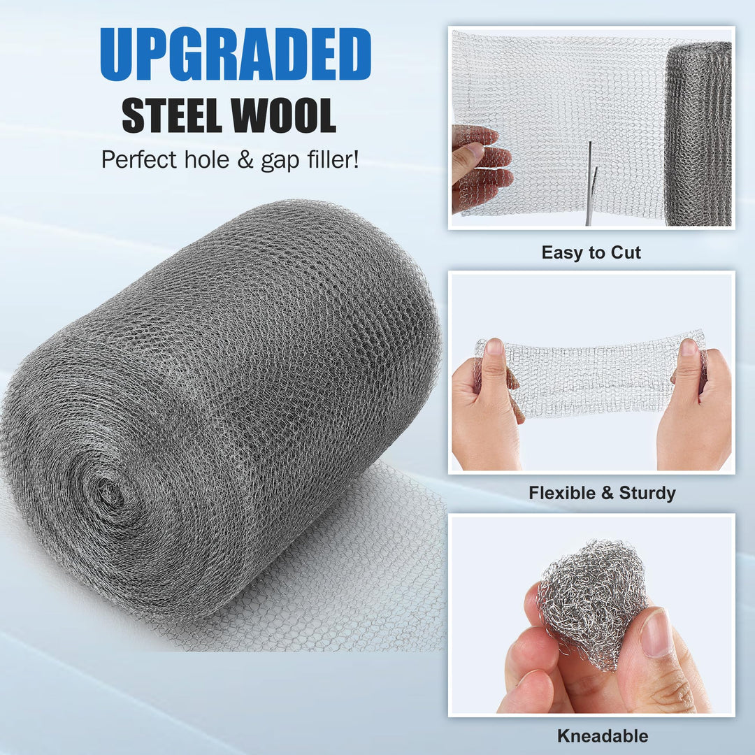Upgraded 5” X 50 Ft Wire Mesh Hole Fill Fabric, Stainless Steel Gap Blocker Easy to Work with, Flexible Stretchy Hardware Cloth Fabric DIY Kit, Perfect Filler