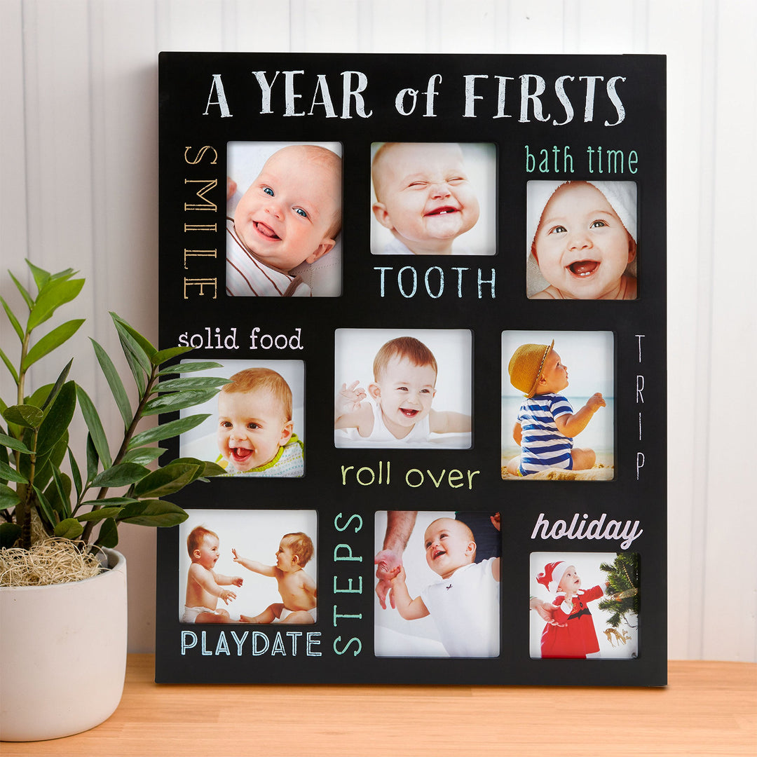 Baby's Firsts Keepsake Picture Frame, Display Photos of Your Favorite Moments from Baby's First Tooth to Baby’s First Trip, Black