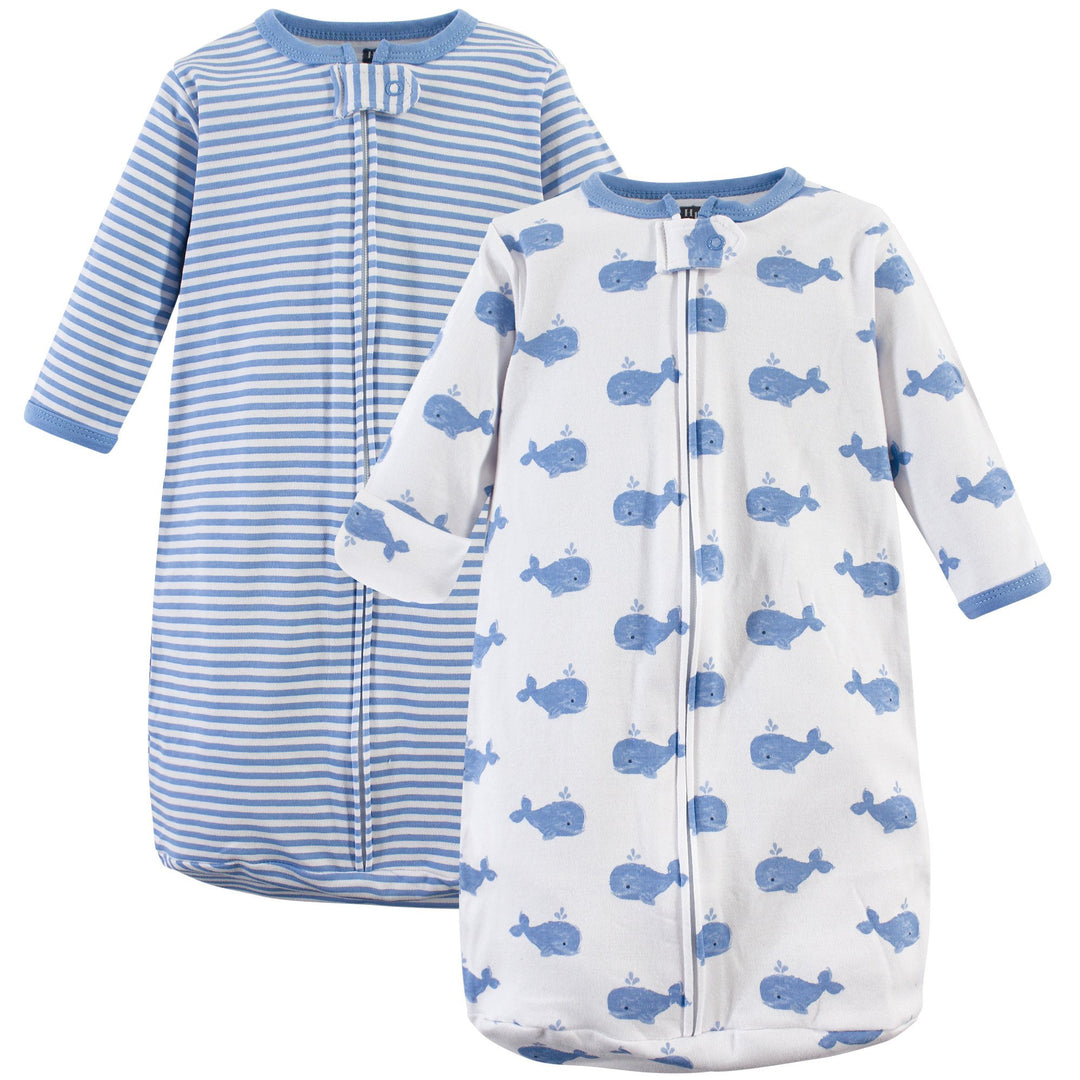 Unisex Baby Cotton Long-Sleeve Wearable Sleeping Bag, Sack, Blanket, Blue Whales, 0-3 Months