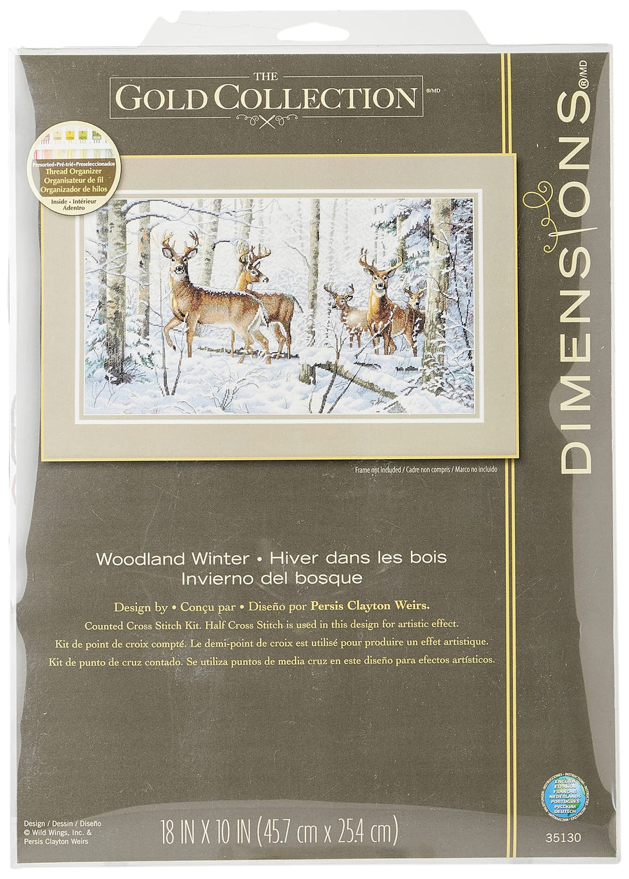 Gold Collection Counted Cross Stitch Kit, Woodland Winter, 18 Count White Aida, 10'' x 18''