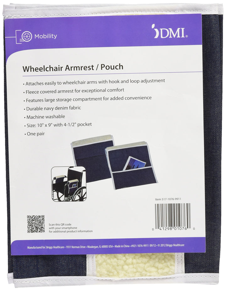 Wheelchair Arm Pads, Wheelchair Armrest Pouch, Wheelchair Arm Pouch, Denim, Pair of 2