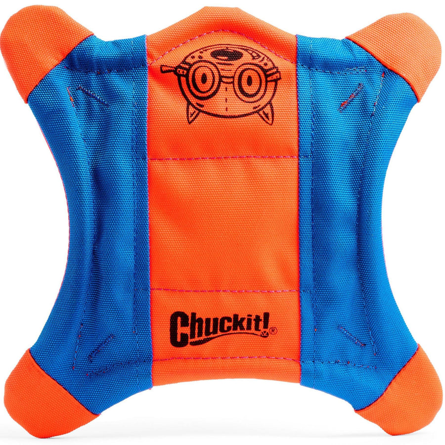 Flying Squirrel Fetch Dog Toy - Water Floating Flyer - Soft and Durable Polyester Canvas Construction - For Small Dogs - Size Small - 8.25-inch Diameter - Pack of 1 - Orange and Blue