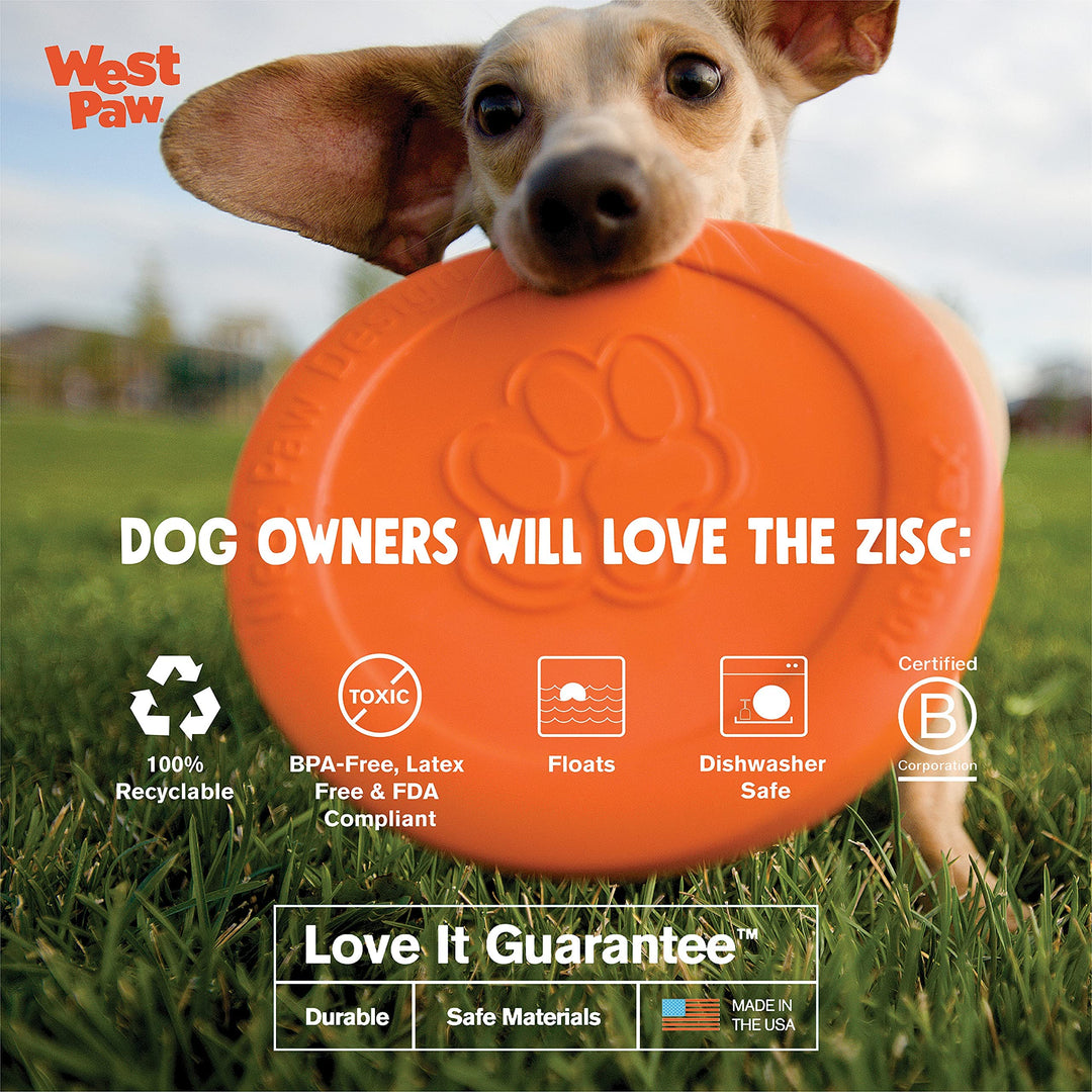 West Paw Zogoflex Zisc Dog Flying Disc, High Flying Aerodynamic Disc for Dogs Puppy – Lightweight, Floatable Disc for Fetch, Tug of War, Catch, Play – Doubles as Food/Water Bowl, Small 6.5, Tangerine