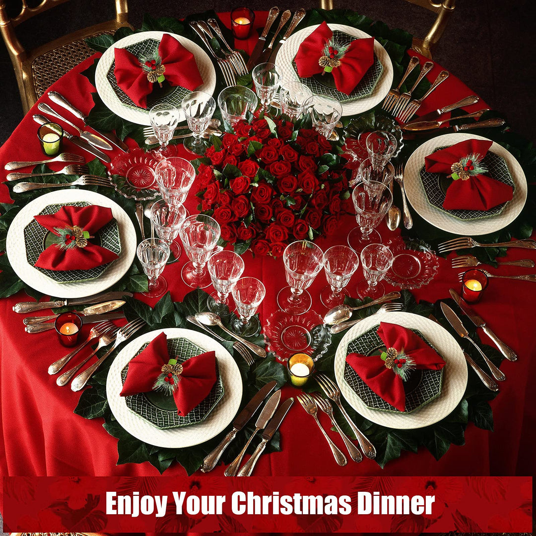 12 Pieces Christmas Napkin Rings Holder Pine Cones Poinsettia Pumpkin Wooden Napkin Rings Decor for Christmas Thanksgiving Birthday Party Supplies (Rustic Style)