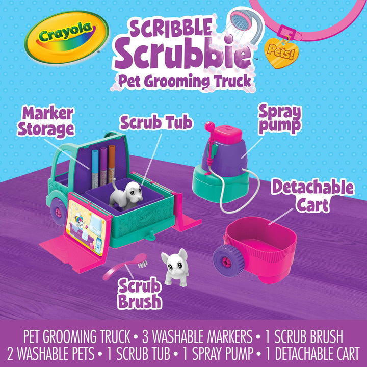 Scribble Scrubbie Pets Grooming Truck (10 Pcs), Toy Pet Playset, Kids Pet Care Toy, Gift for Girls & Boys, Ages 3+