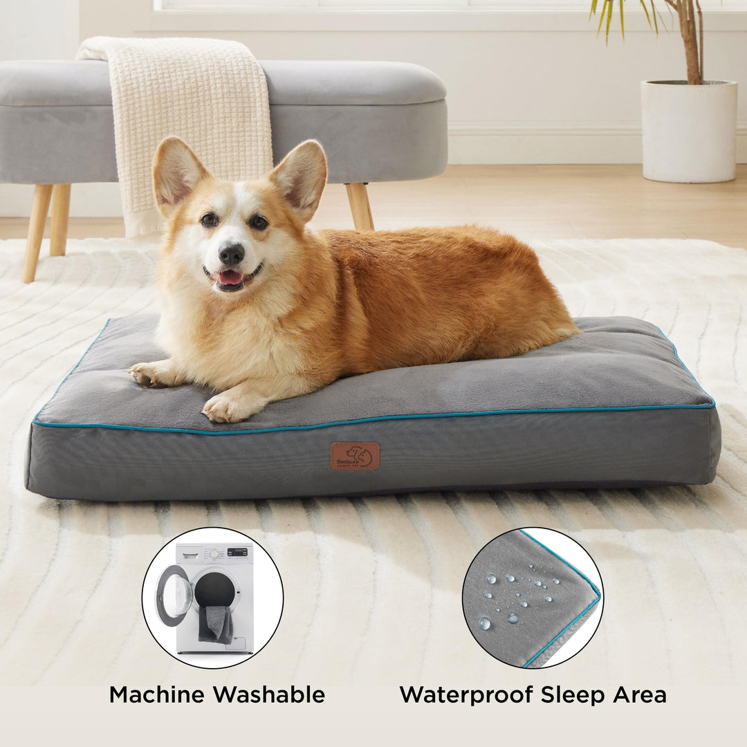 Waterproof Dog Beds for Large Dogs - 4 Inch Thicken Up to 80lbs Pet Mat Pillows with Removable Washable Cover, Grey