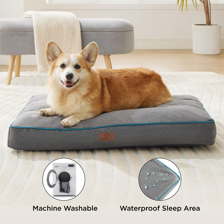 Waterproof Dog Beds for Large Dogs - 4 Inch Thicken Up to 80lbs Pet Mat Pillows with Removable Washable Cover, Grey