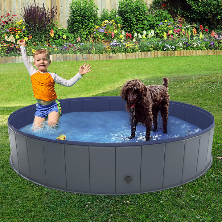 Foldable Dog Swimming Pool, Collapsible Hard Plastic, Portable Bath Tub for Pets Dogs and Cats, Pet Wading Pool for Indoor and Outdoor, 64 x 12 Inches