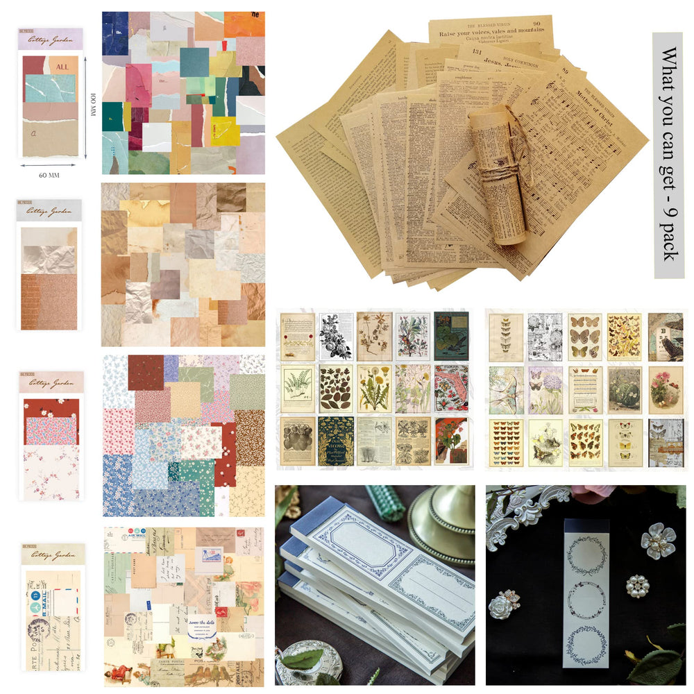 Vintage Scrapbooking Supplies Kit - 9 Pack | Junk Journal Supplies | Vintage Journaling Supplies Aesthetic for Adults & Kids | Paper of Different Materials Offered (667 PCS)…