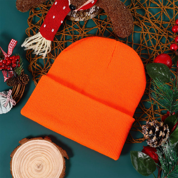 Trawler Beanie Skull Cap Acrylic Cuff Knit Hat for Men Outdoor Hunting (Orange,2 Pieces)