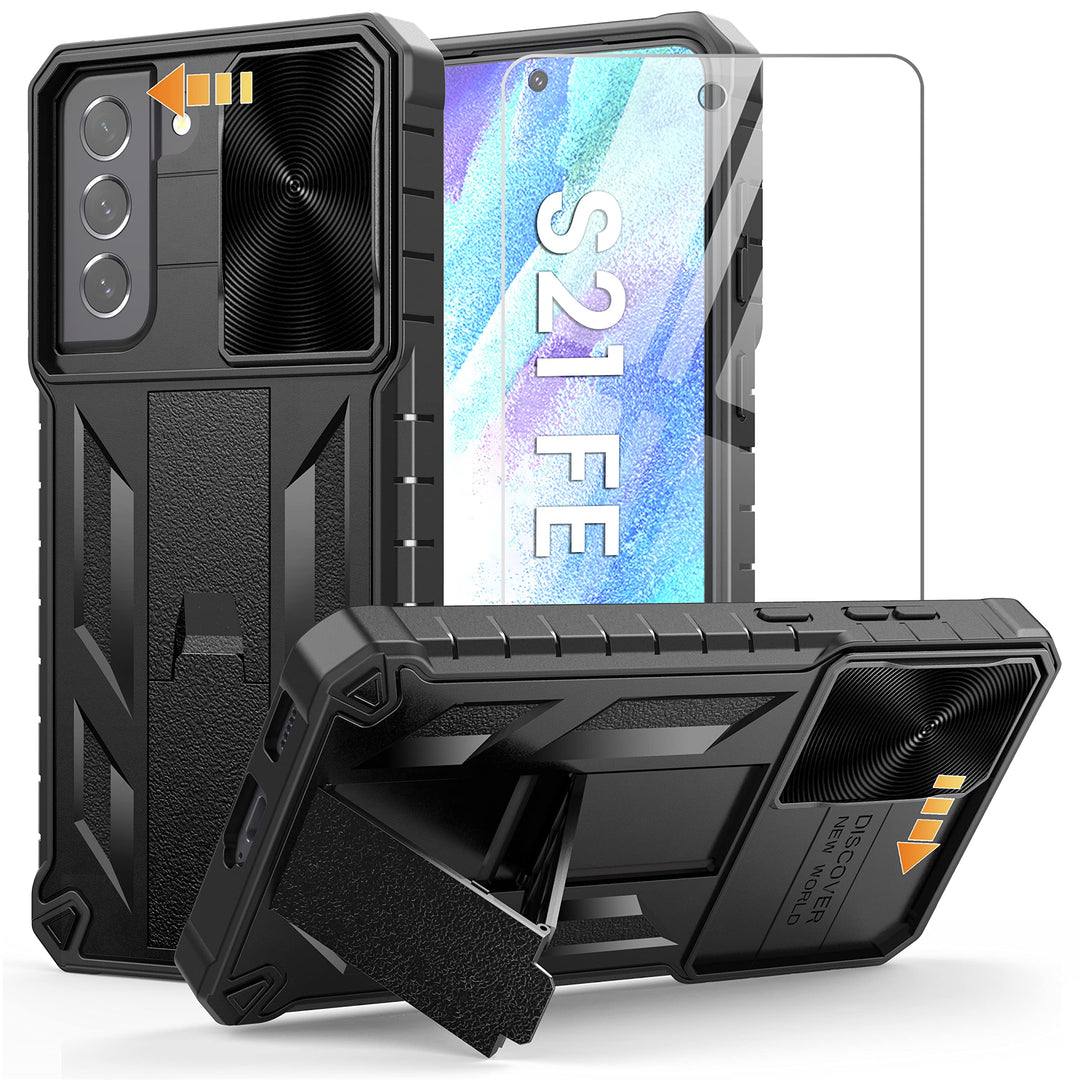 for Samsung Galaxy S21 FE Case: Military Grade Drop Proof Protection Mobile Cover with Kickstand | Matte Textured Rugged Shockproof TPU | Protective Sturdy Phone Case for Galaxy S21 FE 5G