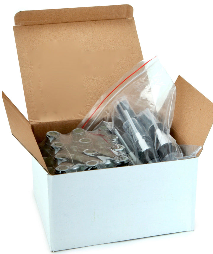 , 24, Clear, 1 ml (1/4 Dram) Glass Bottles, with Orifice Reducers and Black Caps