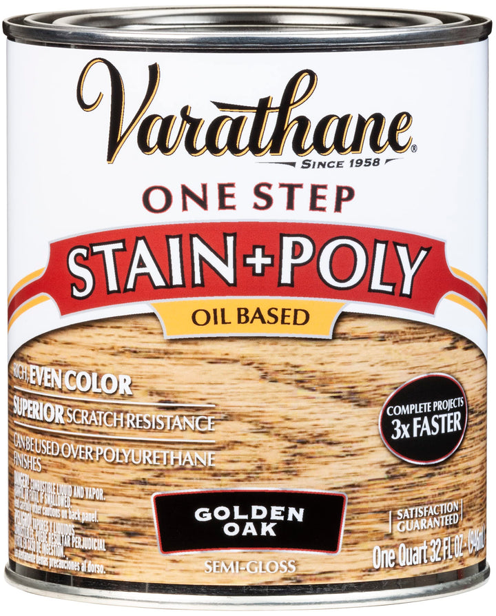Varathane One Step Stain & Polyurethane for Interior Wood Surface in Liquid Form (946 ml | Oil-Based | Golden Oak | Semi-Gloss)