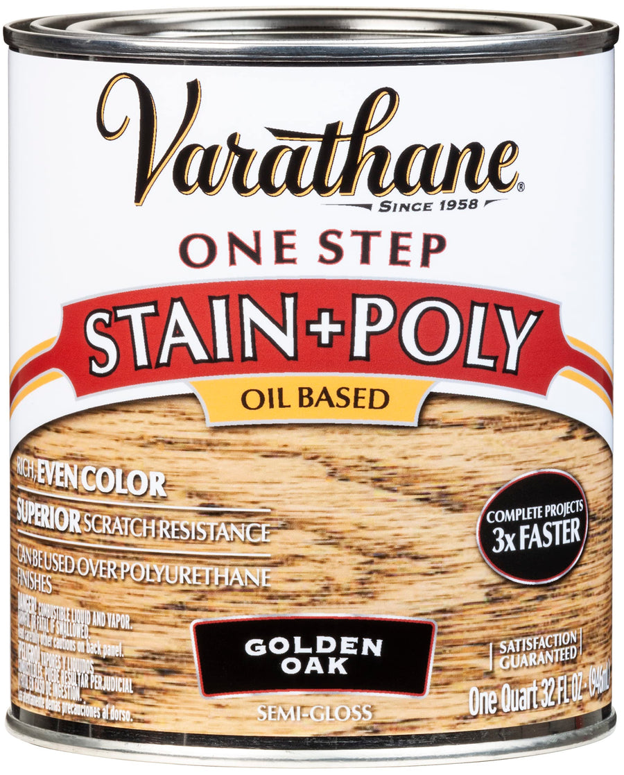Varathane One Step Stain & Polyurethane for Interior Wood Surface in Liquid Form (946 ml | Oil-Based | Golden Oak | Semi-Gloss)