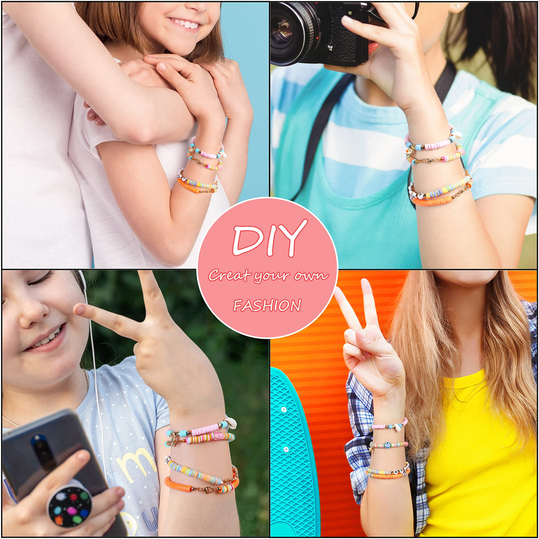 2022 New 4500 PCS Clay Beads for Bracelets Making, Polymer Clay Beads Kit 19 Colors Flat Beads for Jewelry Making DIY Round Disc Letter Beads for Necklace Making Set with Smiley Face Heishi Beads