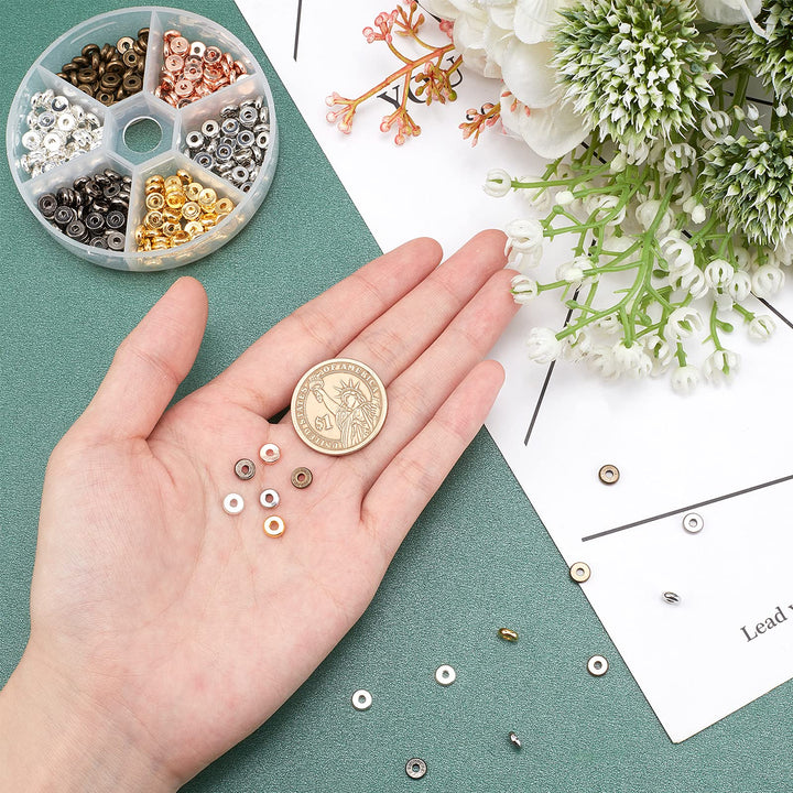 250pcs Metal Heishi Beads Rondelle Spacer Beads 5 Sizes Platinum Flat Round Brass Bead Spacers Disc Beads Jewelry Findings Accessories for Bracelet Necklace Jewelry Making 4/6/7/8/10mm