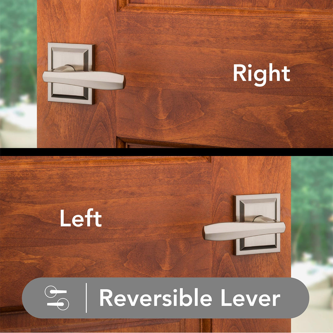Torrey, Interior Passage Door Reversible Lever for Hallway/Closet/Rooms, Non-Locking Door Handle With Microban Protection, in Satin Nickel