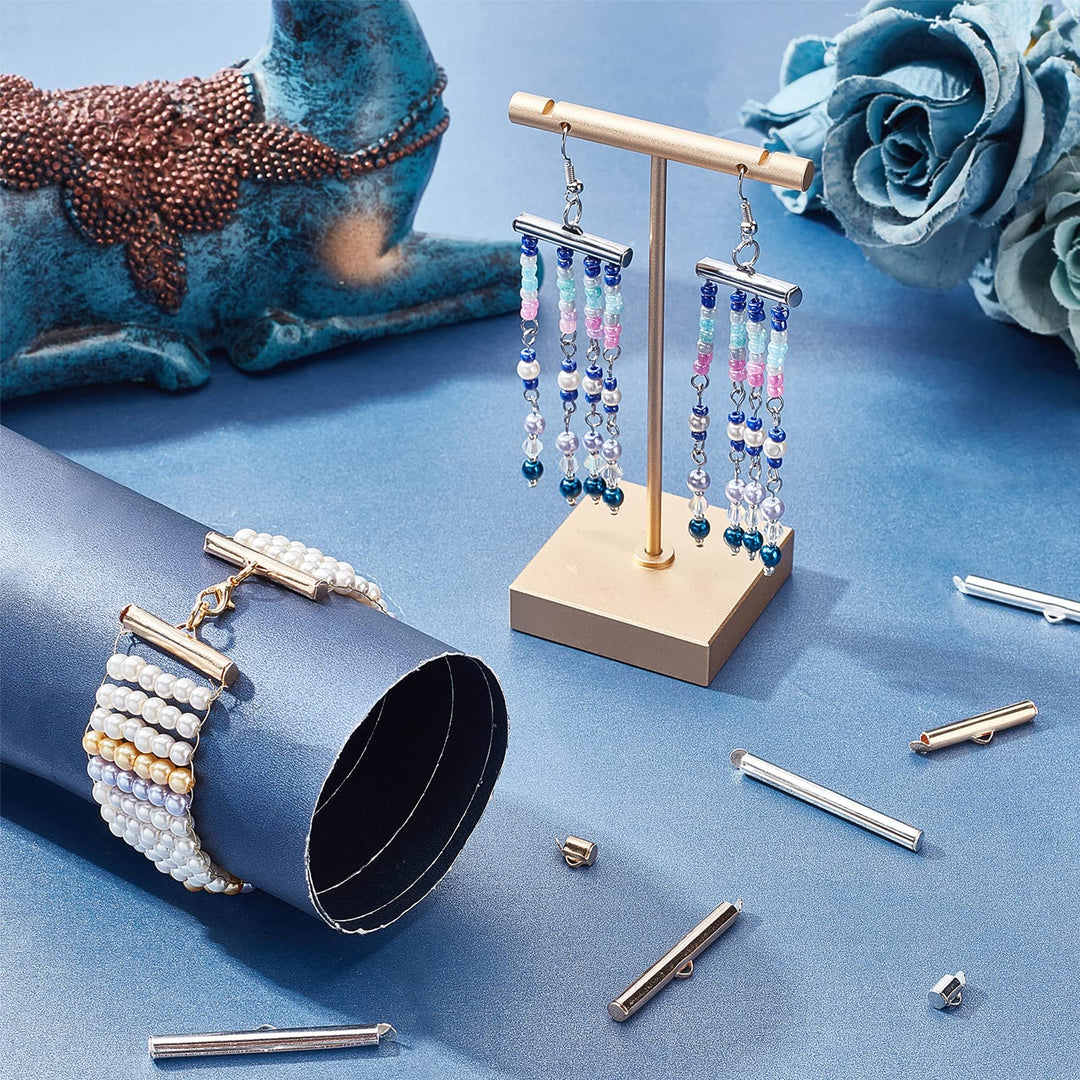 10 Styles Slide On End Clasp, 100pcs Jewelry Tube End Bar Slider End Caps Brass Tubes Clasp Crimp Terminators for Seed Beads Waist Beads Multi-Strand Necklace Bracelet Making