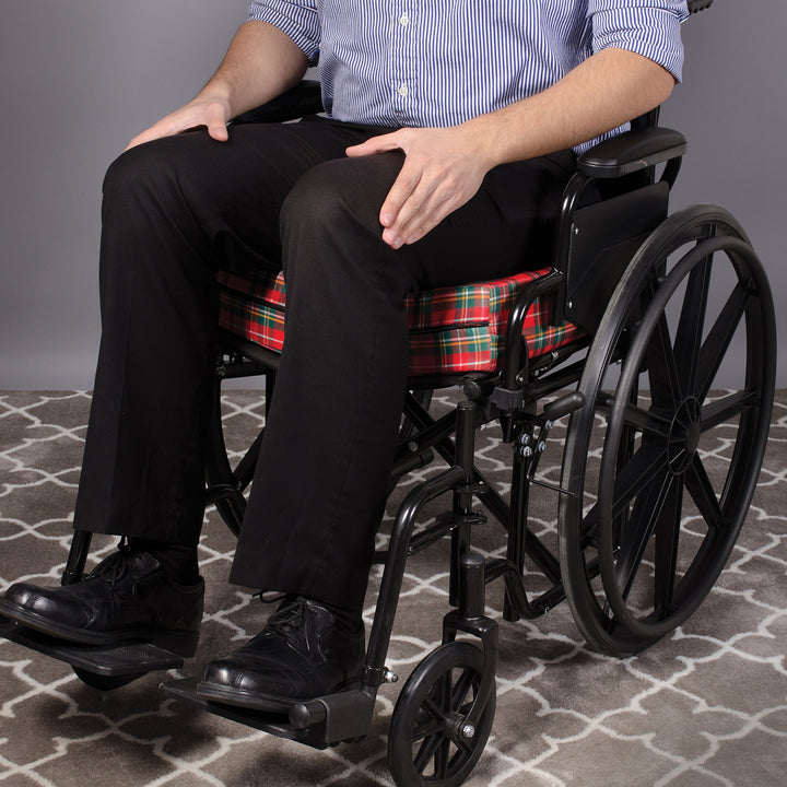 Convoluted Foam Chair Pad Seat Cushion with Plaid Cover