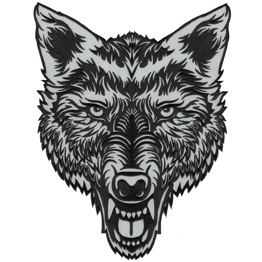 Big Lone Wolf Head Patch Light Reflective Embroidered Iron-On Patch for Jacket Vest Large Size 12 by 9.5 inches USA (Gray-Black)