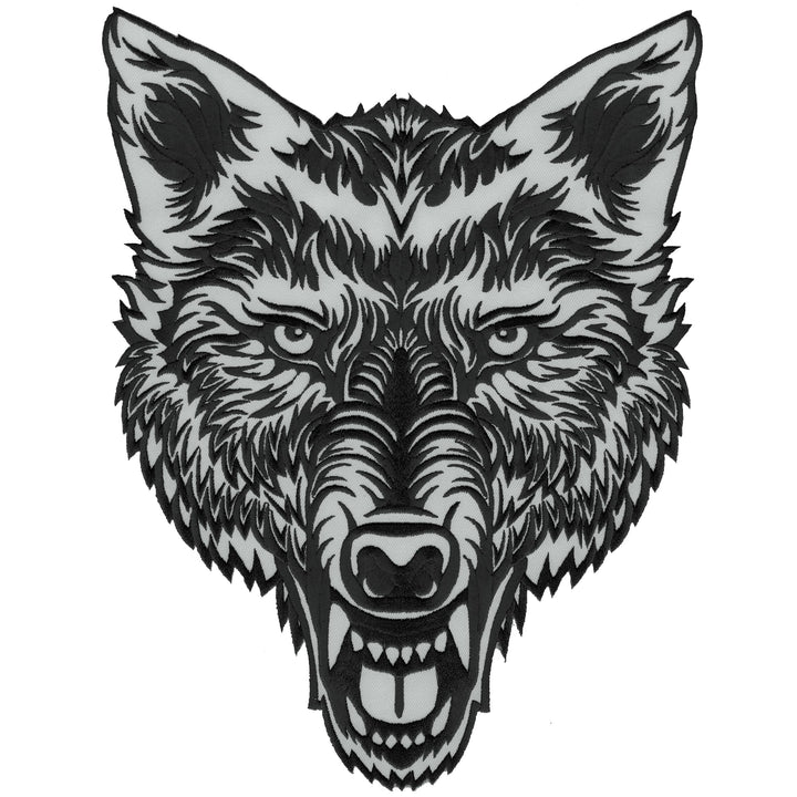 Big Lone Wolf Head Patch Light Reflective Embroidered Iron-On Patch for Jacket Vest Large Size 12 by 9.5 inches USA (Gray-Black)