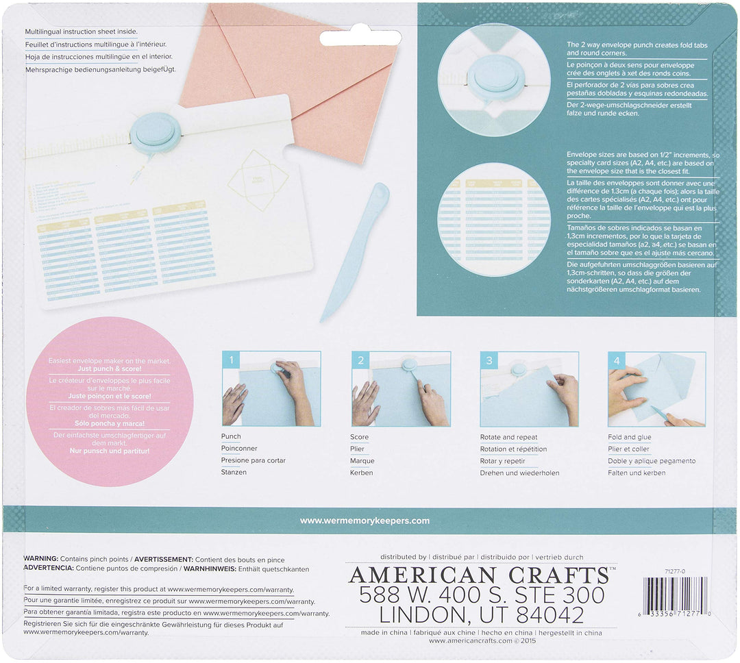 , Envelope Punch Board Kit, Includes 1 6.75 x 10.5 Score Board, Two-Way Envelope Punch, Bone Folder, and Measurement Chart, Create Home Made Envelopes and Invitations