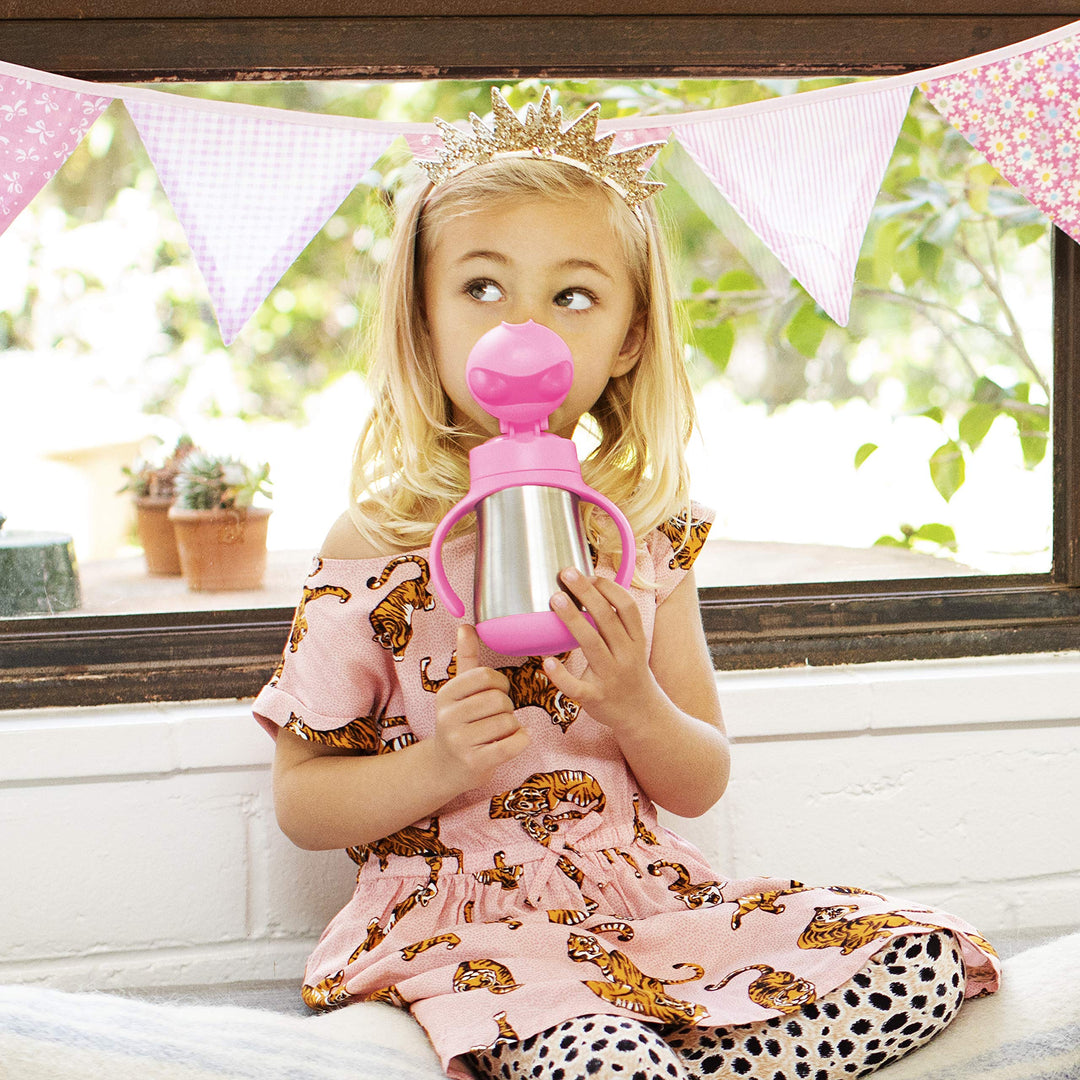 Cool Cat Sippy Cup for Toddlers, Stainless Steel Straw Cup, 8 Ounce, Pink