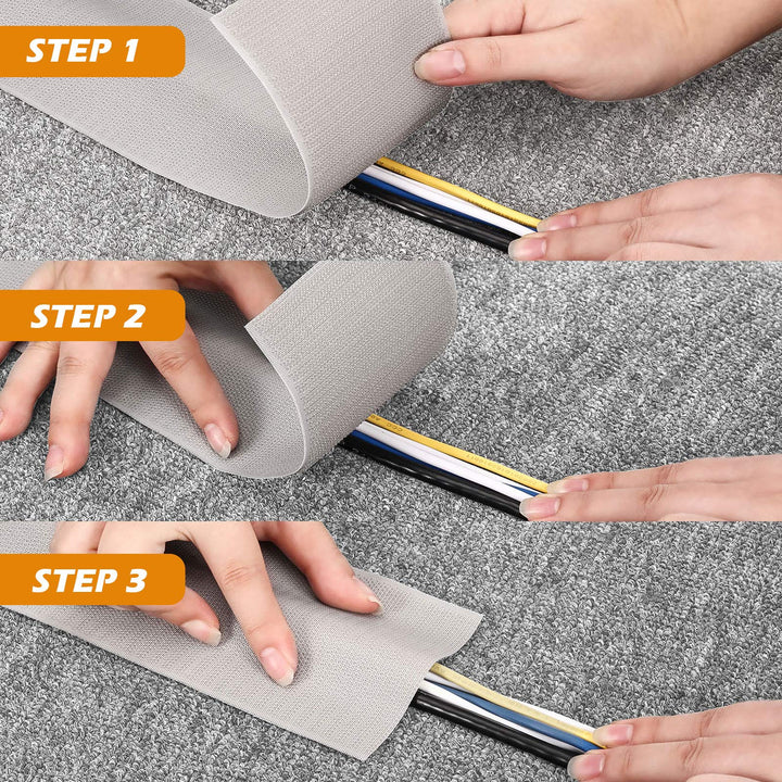 2 Pcs Cable Floor Strip Cord Cover Cable Protector Carpet Management, Hold Cords in Place, Keep Cables Organized, Protect Cords and Prevent a Trip Hazard, 3 Inch x 10 Feet (Gray)