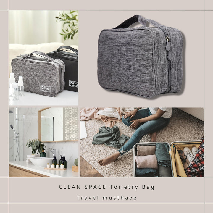 Toiletry Bag with 5 Travel-Size Bottles, Water-resistant Travel Organizer with 3 Foldable Compartments for Toiletries & Cosmetics