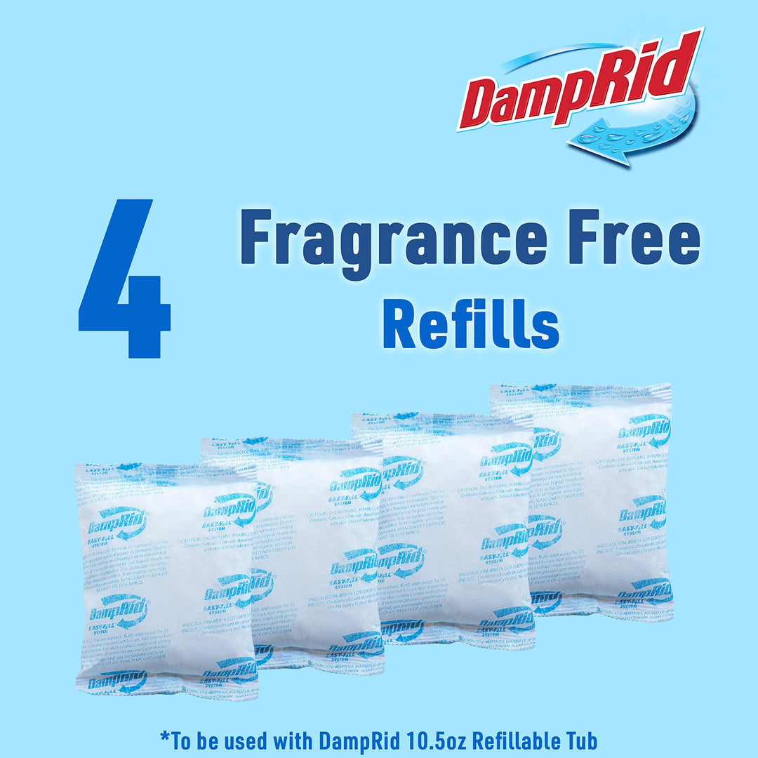 10.5 oz Fragrance Free Absorber Easy Fill Refill Packs-4 Count – Attracts & Traps Moisture for Fresher, Cleaner Air, Blue/White
