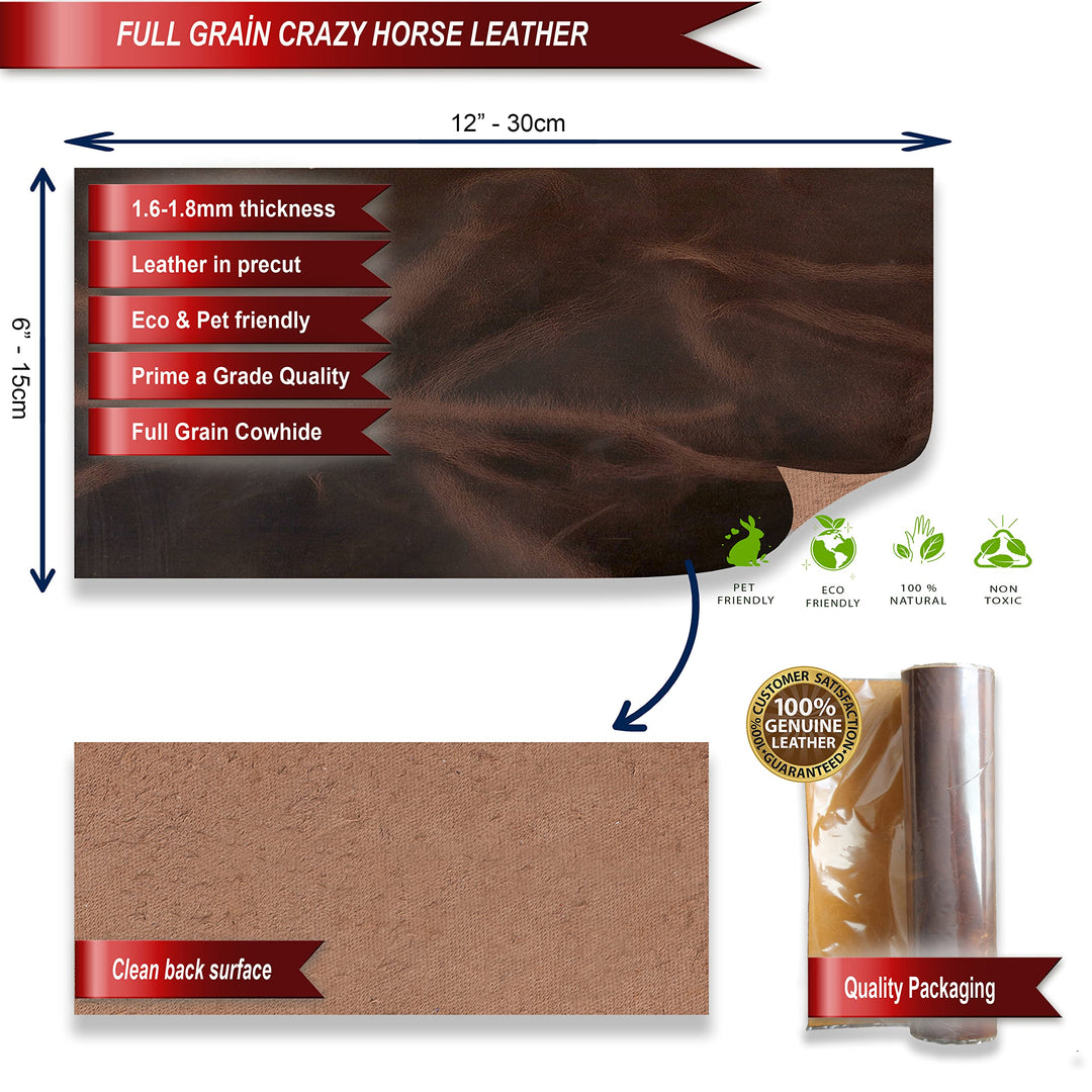 Toprank Genuine Leather Sheets for Crafts 6''X12'' Precut Full Grain Leather Tooling Leather (1.6mm) Cowhide Leather Pieces Square, Tan