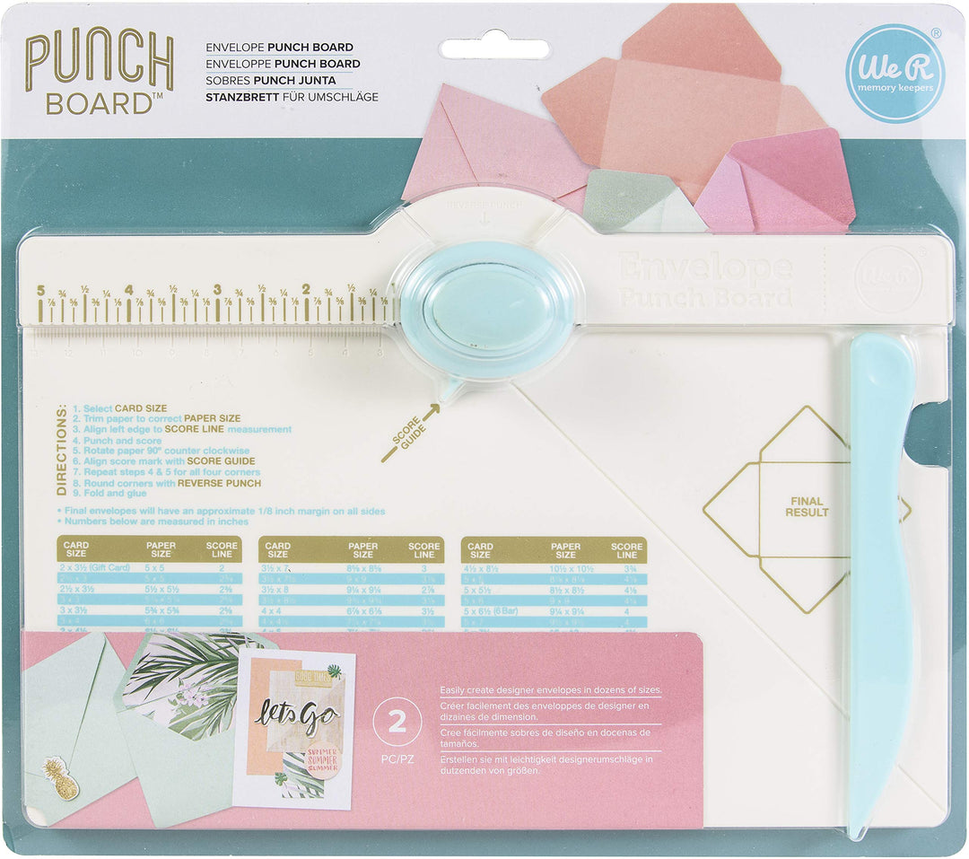 , Envelope Punch Board Kit, Includes 1 6.75 x 10.5 Score Board, Two-Way Envelope Punch, Bone Folder, and Measurement Chart, Create Home Made Envelopes and Invitations