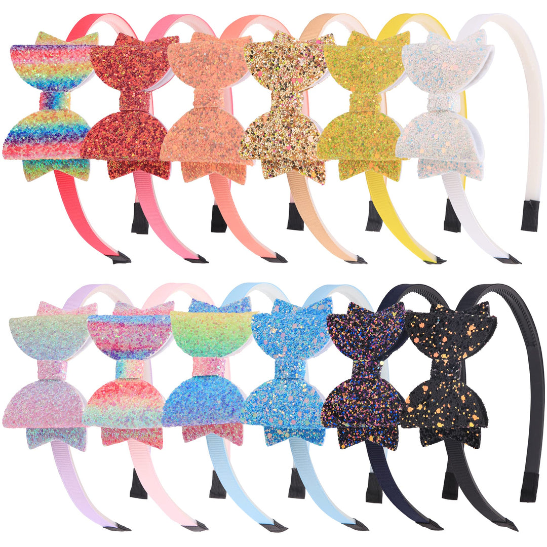 Girls Headband Sequin Glitter BowsHairband Hair Accessories Children Lovely Hair Bands Back to School Bow Headbands Pack of 12