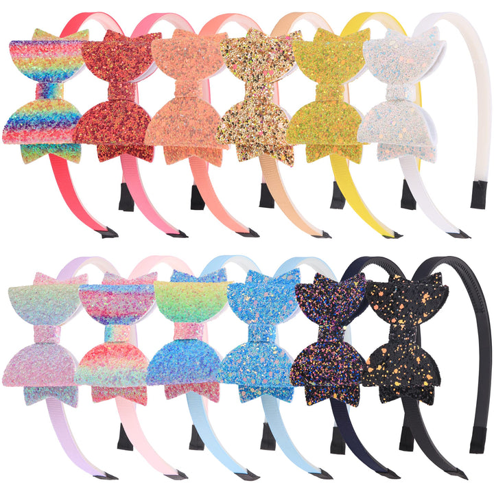 Girls Headband Sequin Glitter BowsHairband Hair Accessories Children Lovely Hair Bands Back to School Bow Headbands Pack of 12