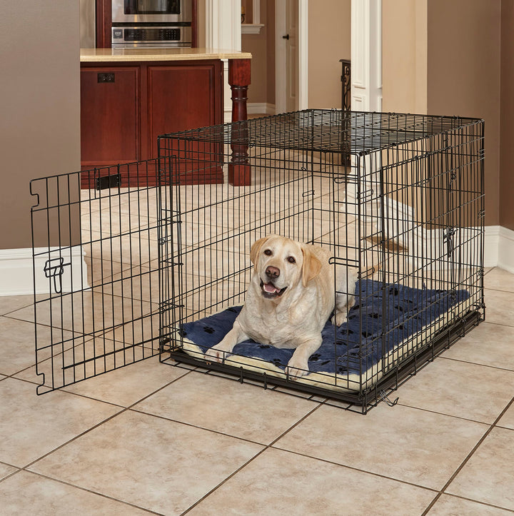 Reversible Paw Print Pet Bed in Blue / White, Dog Bed Measures 40L x 26W x 3.5H for Large Dogs, Machine Wash