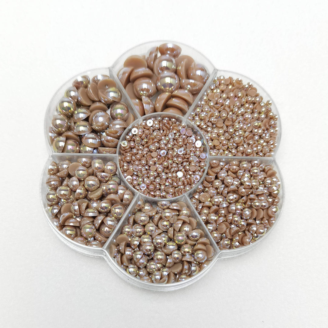 3000PCS 1 Box Brown Round Flatback Half Pearls Bead Loose Beads Gem (Brown Half Ball)
