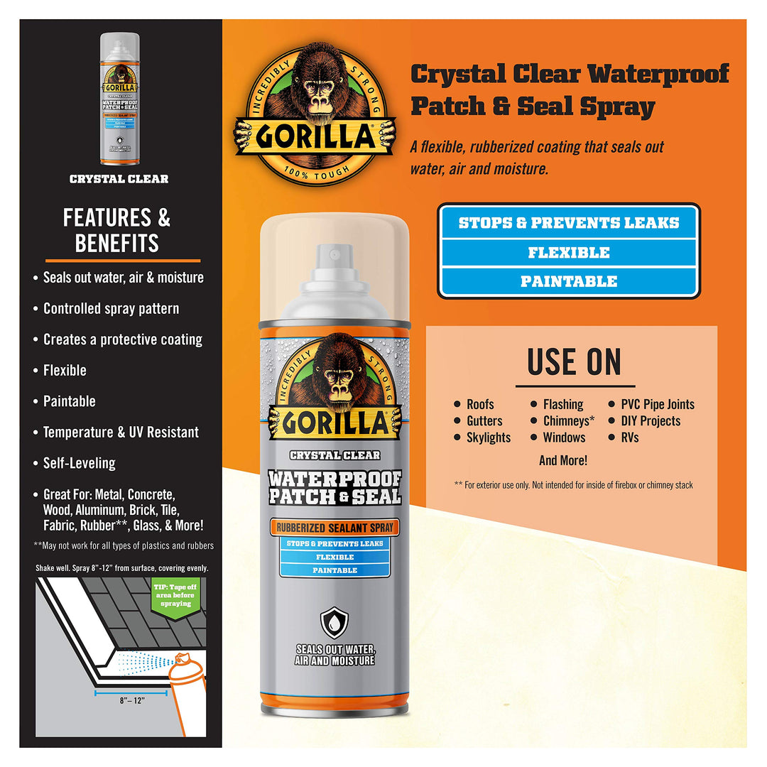 Waterproof Patch & Seal Rubberized Sealant Spray; Crystal Clear; 14oz (Pack of 1)