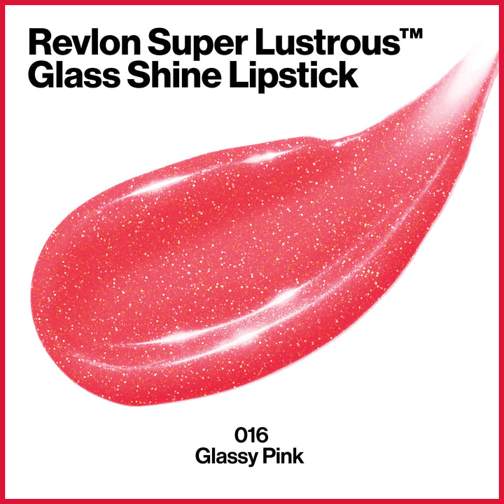 Super Lustrous Glass Shine Lipstick, Flawless Moisturizing Lip Color with Aloe, Hyaluronic Acid and Rose Quartz, Glassy Pink (016), 0.15 oz
