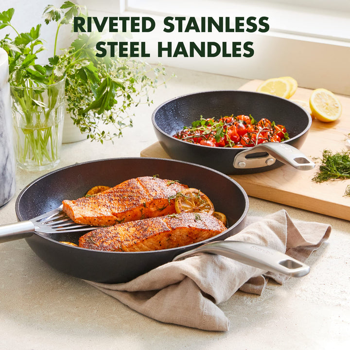 SearSmart Hard Anodized Healthy Ceramic Nonstick, 8 Frying Pan Skillet, PFAS-Free, Textured Surface, Dishwasher Safe, Black