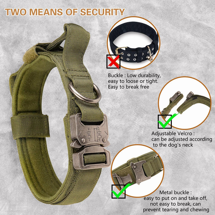 Tactical Dog Collar with Handle,Adjustable Military Dog Collar with Metal Buckle and Patches,Heavy Duty Dog Collars for Medium and Large Dogs (Militarygreen-L)