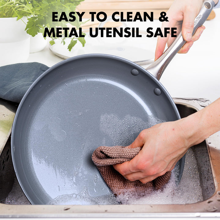 Lima Ceramic Hard Anodized 8 Frying Pan Skillet Nonstick, PFAS/PFOA-Free Nontoxic Pots and Pans, Oven & Broiler Safe, Stainless Steel Handle, Cookware for Eggs & Omelet, Gray